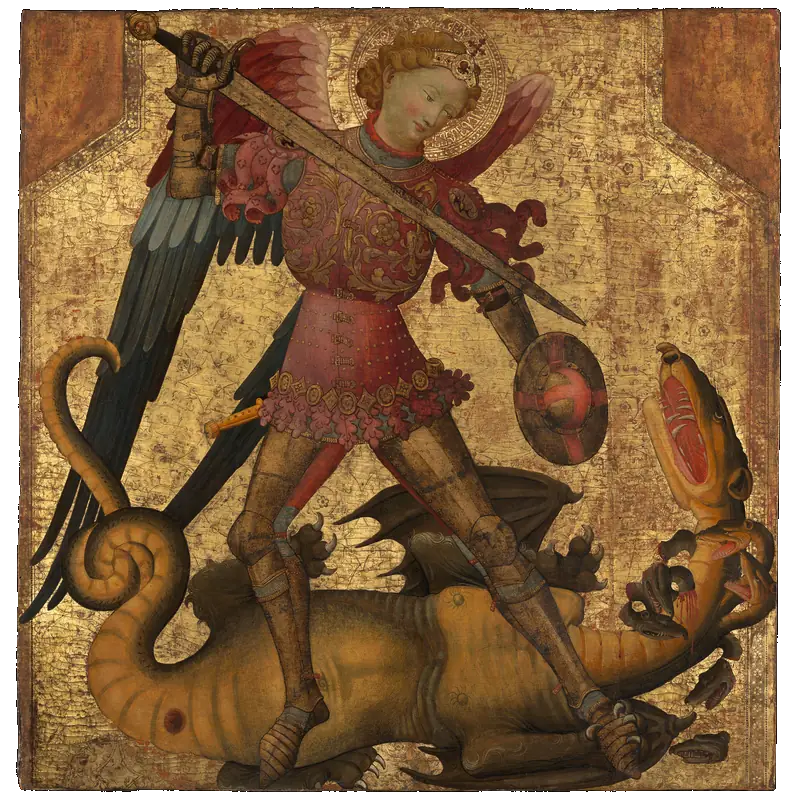 Saint Michael and the Dragon (Spanish/Valencian Painter, ca. 1405, The Metropolitan Museum of Art, New York)