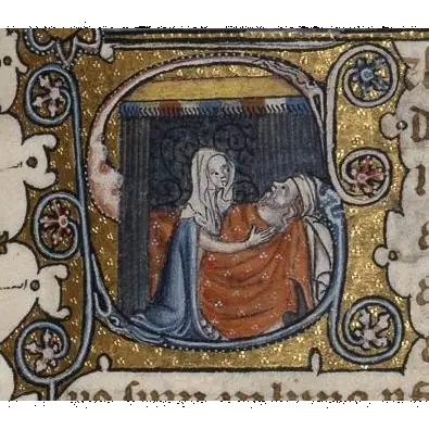 14th-century depiction of Abigail tending Nabal.