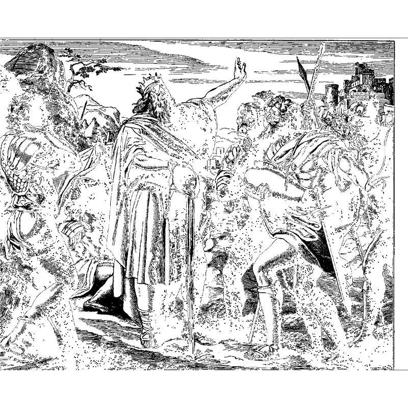 Xilogravura de Davi derramando a água, por Julius Schnorr von Carolsfeld, 1860.